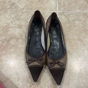 Coach Brown Signature Pointed-Toe Flats with Suede Cap